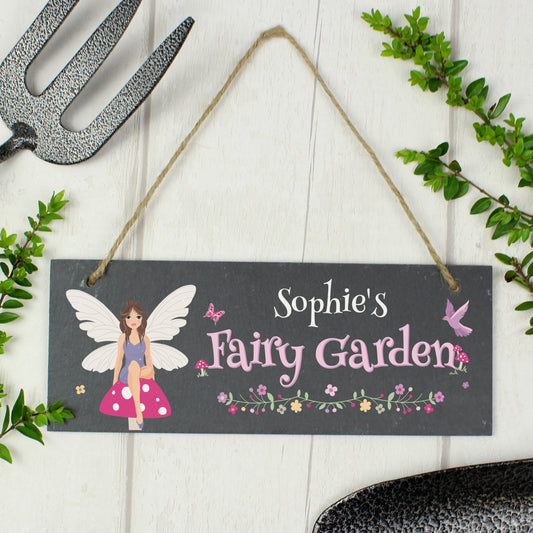 Personalised Fairy Garden Hanging Slate Decoration - Violet Belle Gifts - Personalised Fairy Garden Hanging Slate Decoration