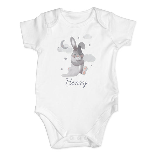 Personalised Baby Vest 0-3 Months - Sleepy Bunny - Violet Belle Gifts - Personalised Baby Vest - Sleepy Bunny
