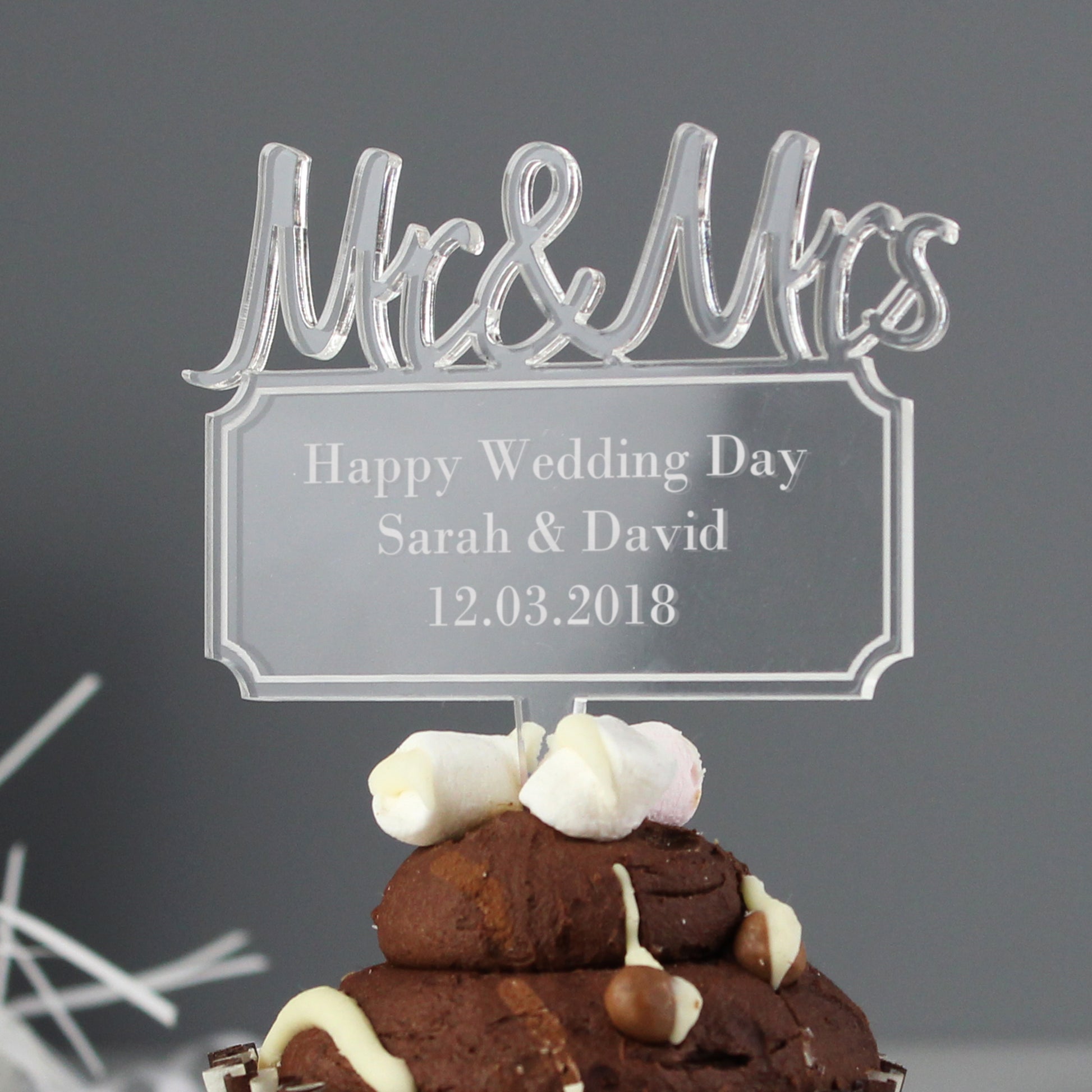 Personalised Acrylic Mr & Mrs Cake Topper - Violet Belle Gifts - Personalised Acrylic Mr & Mrs Cake Topper
