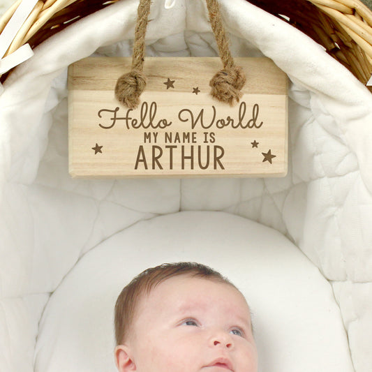 Personalised Wooden “Hello World My Name is” Sign - Violet Belle Gifts - Personalised Wooden Name Sign
