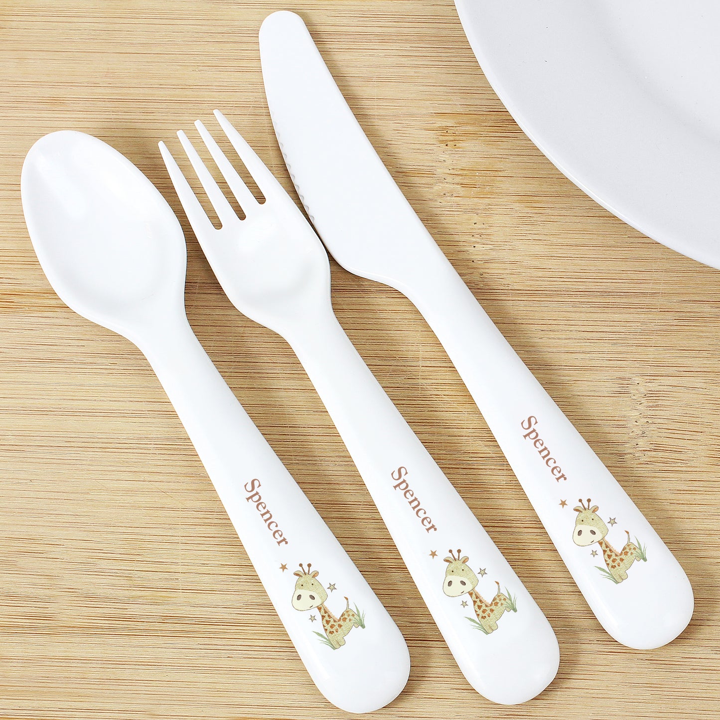 Personalised Giraffe Children’s Cutlery Set - Violet Belle Gifts - Personalised Giraffe Children’s Cutlery Set