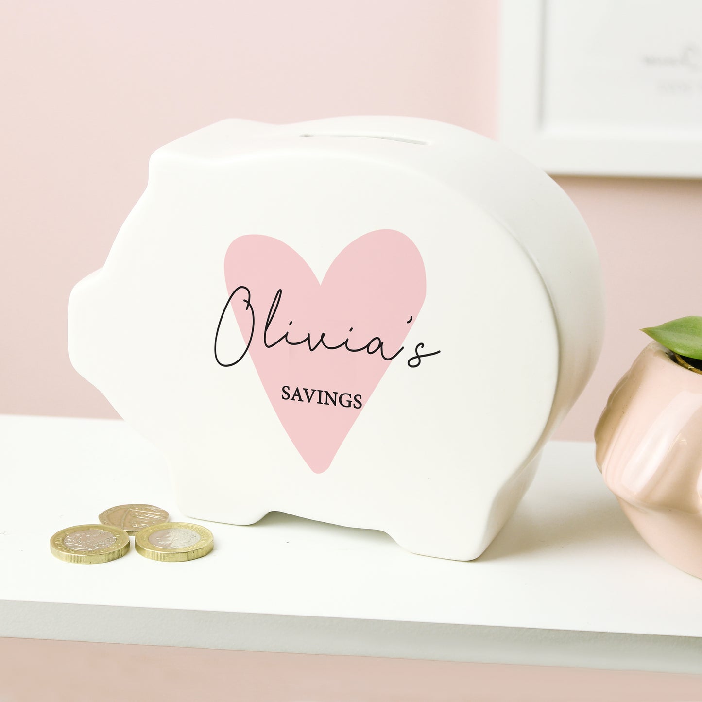 Personalised Ceramic Heart Piggy Bank - Violet Belle Gifts - Personalised Heart Ceramic Piggy Bank