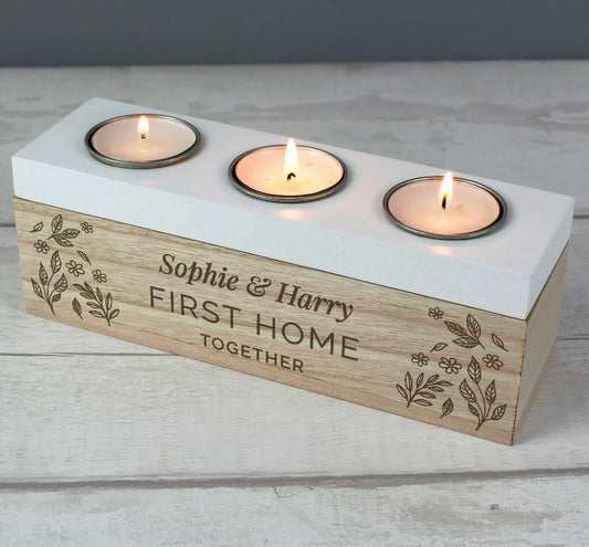 Personalised Floral Triple Tea Light Box - Violet Belle Gifts - Personalised New Home Candle Holder