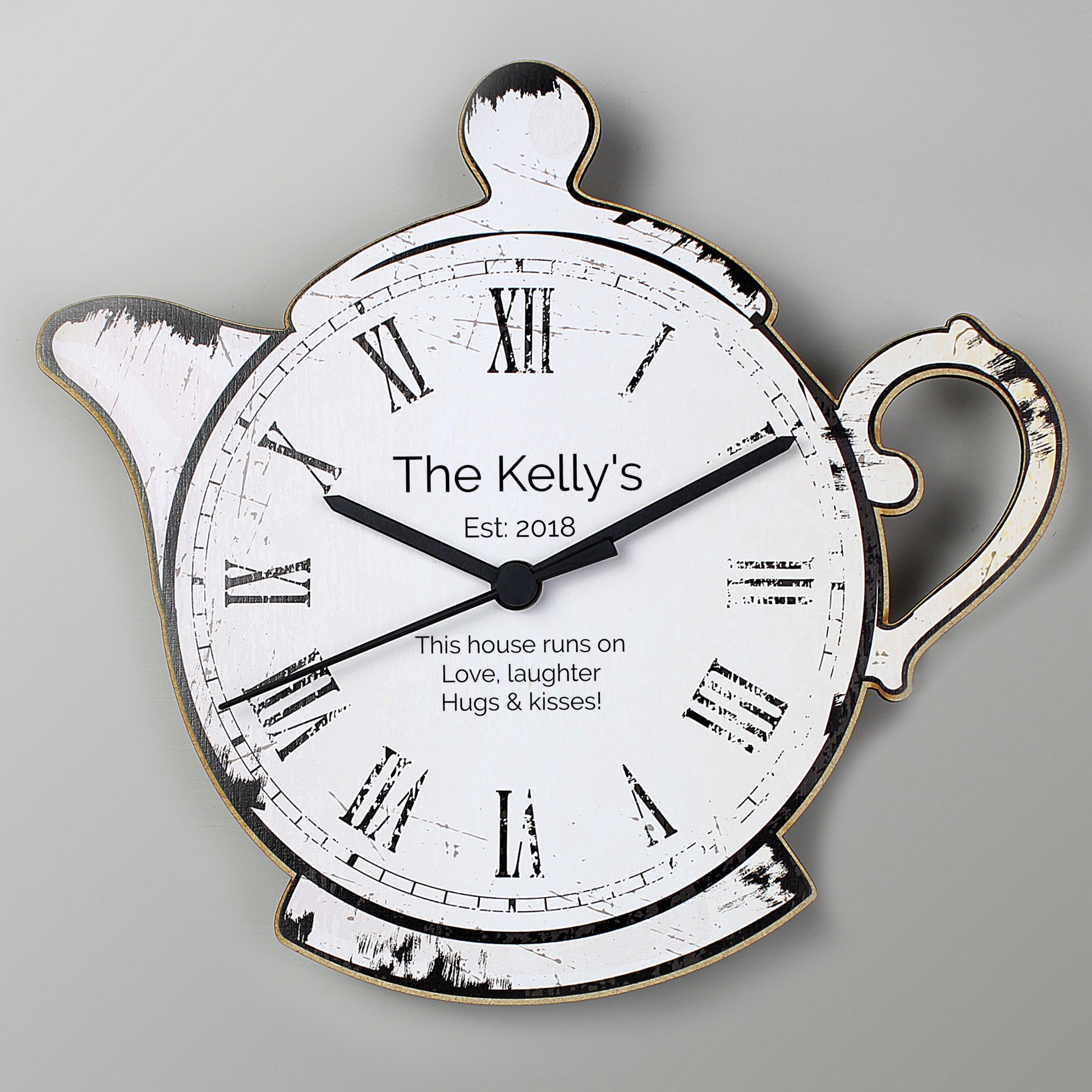 Personalised Wooden Teapot Wall Clock - Violet Belle Gifts - Personalised Wooden Teapot Wall Clock